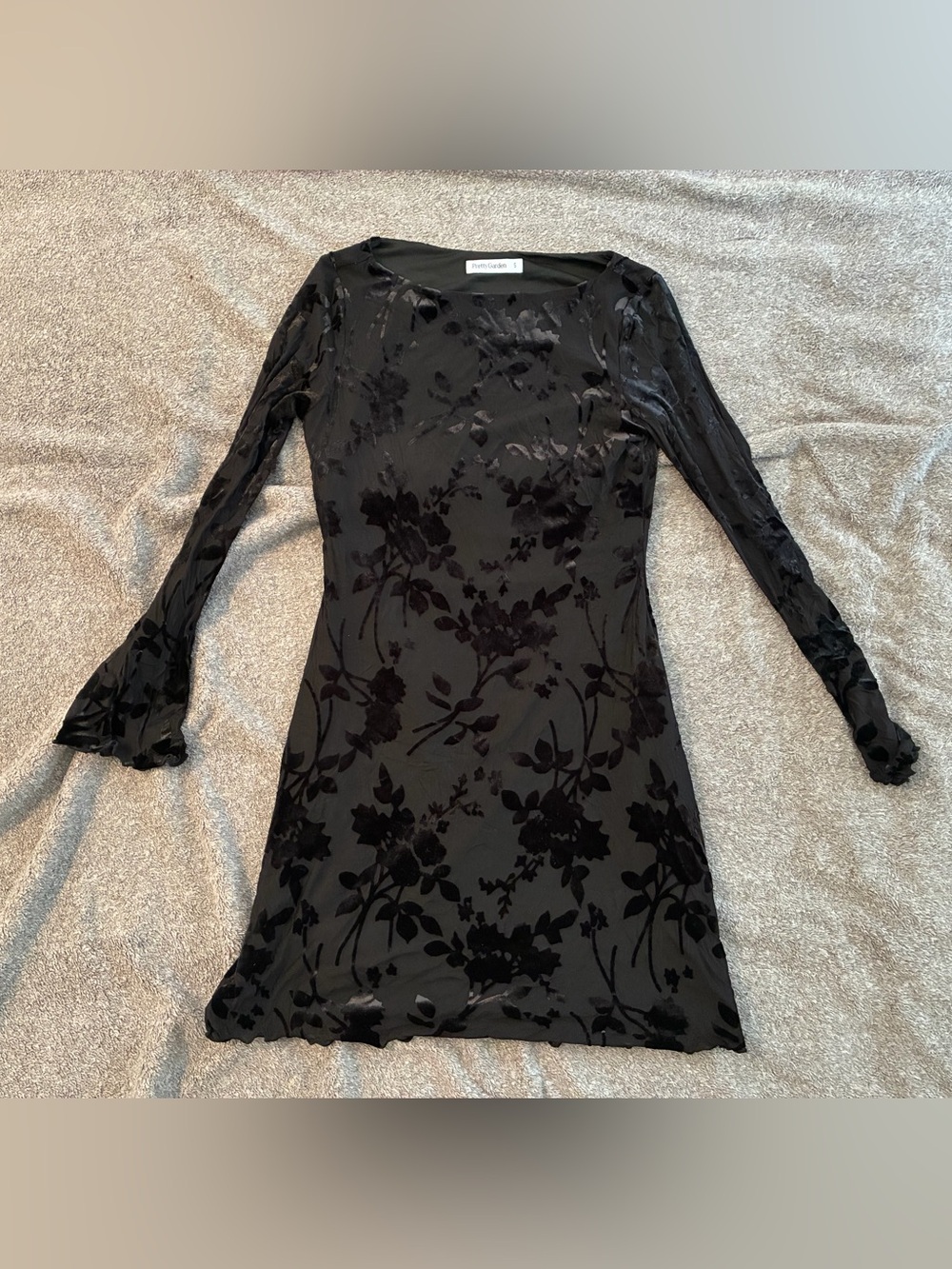 Velvet Floral Burnout Black Long Sleeve Dress